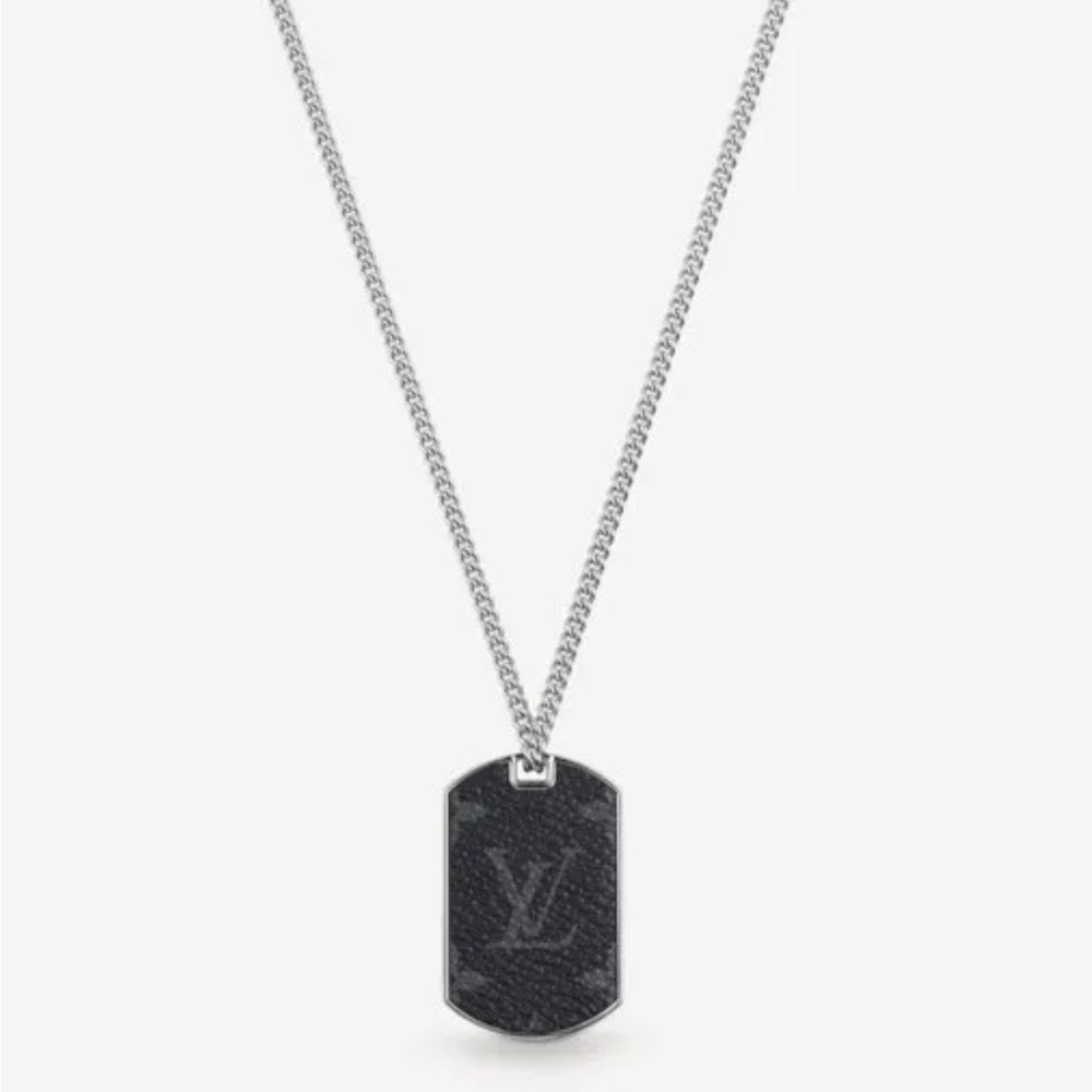 SOLD LOUIS VUITTON Monogram Eclipse Plate Chain Necklace M63640